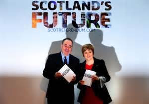 Alex Salmond and Nicola Sturgeon present the SNP government's 'White Paper' to a press conference